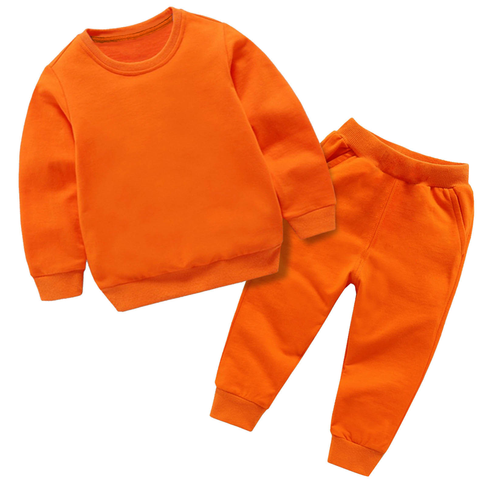 Jalioing Toddler Boys Girls 2 Piece Sweatsuit Set Spring Long Sleeved Sweatshirt with Cinch Bottom Pant Sets (18-24 Months, Orange)